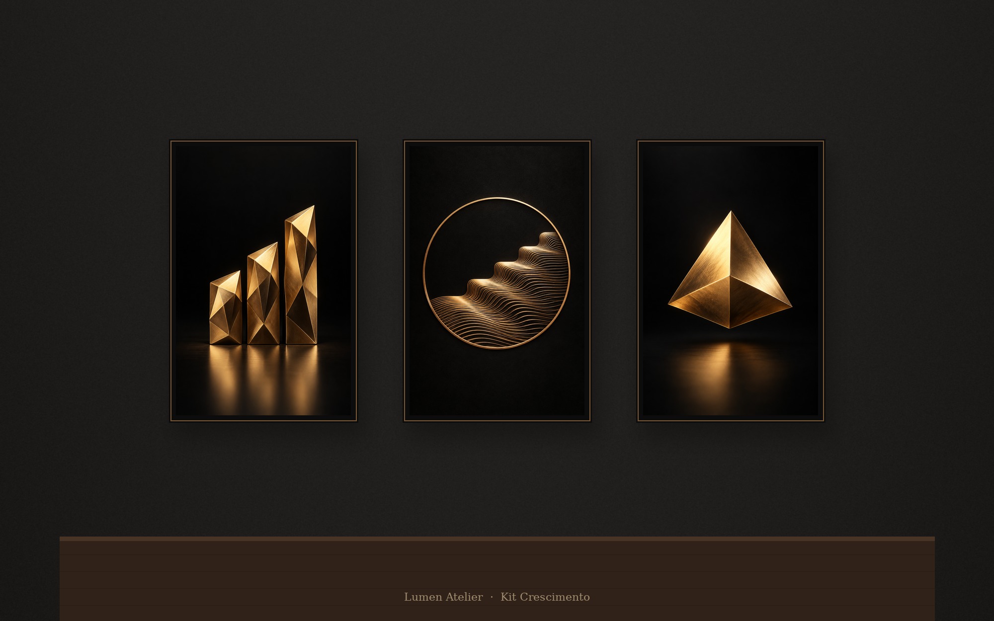Kit 3 Quadros Geométricos Bronze e Preto — Crescimento