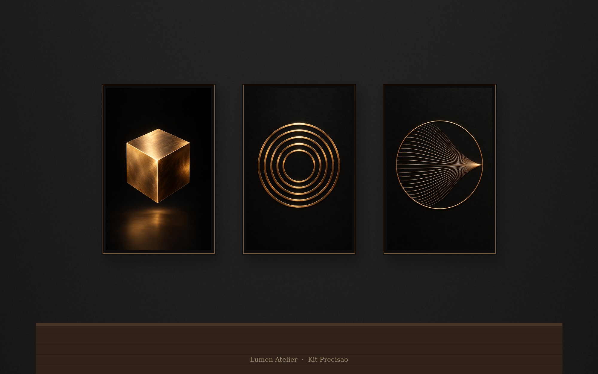 Kit 3 Quadros Geométricos Bronze e Preto — Precisão