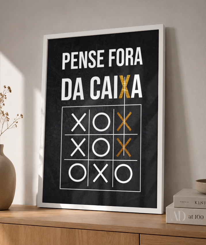 Quadro Decorativo Pense Fora da Caixa – Jogo da Velha Moderno