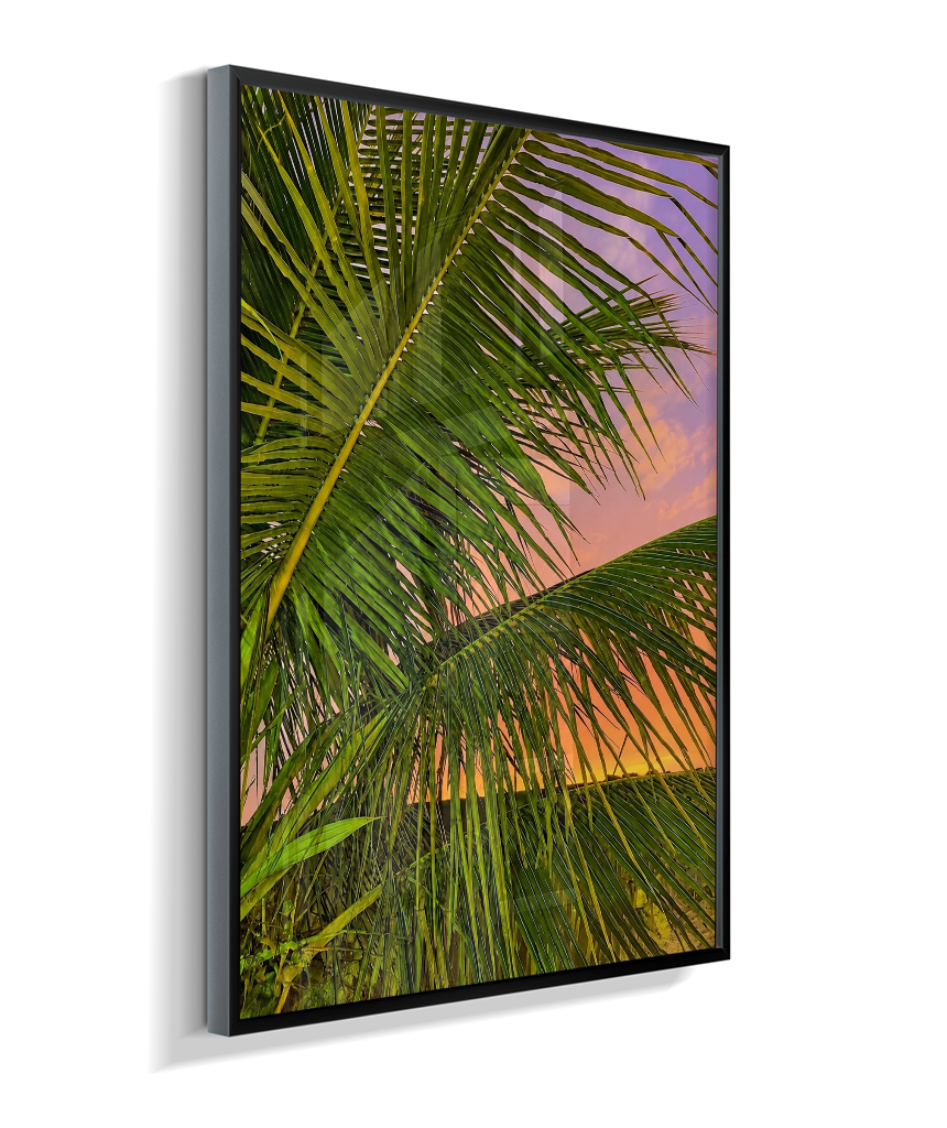 Quadro Decorativo de Palmeiras ao Pôr do Sol
