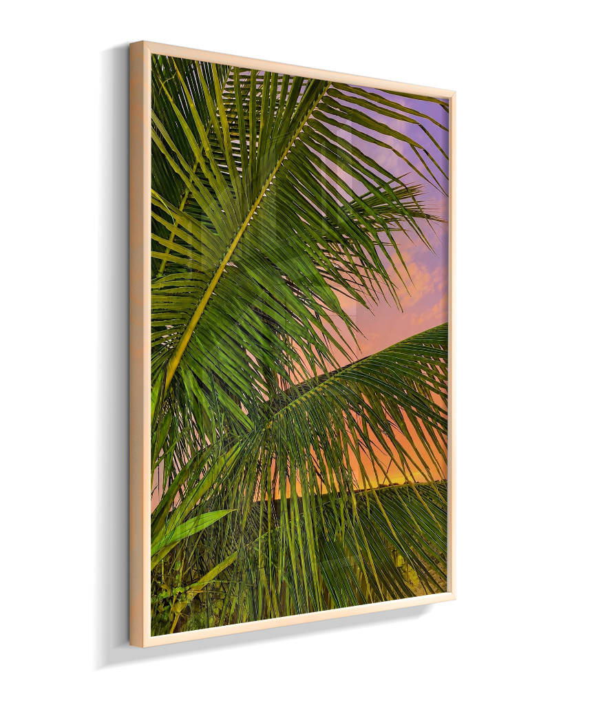 Quadro Decorativo de Palmeiras ao Pôr do Sol