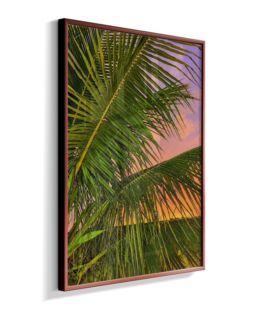 Quadro Decorativo de Palmeiras ao Pôr do Sol
