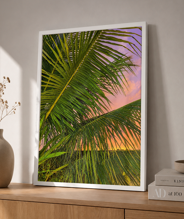 Quadro Decorativo de Palmeiras ao Pôr do Sol