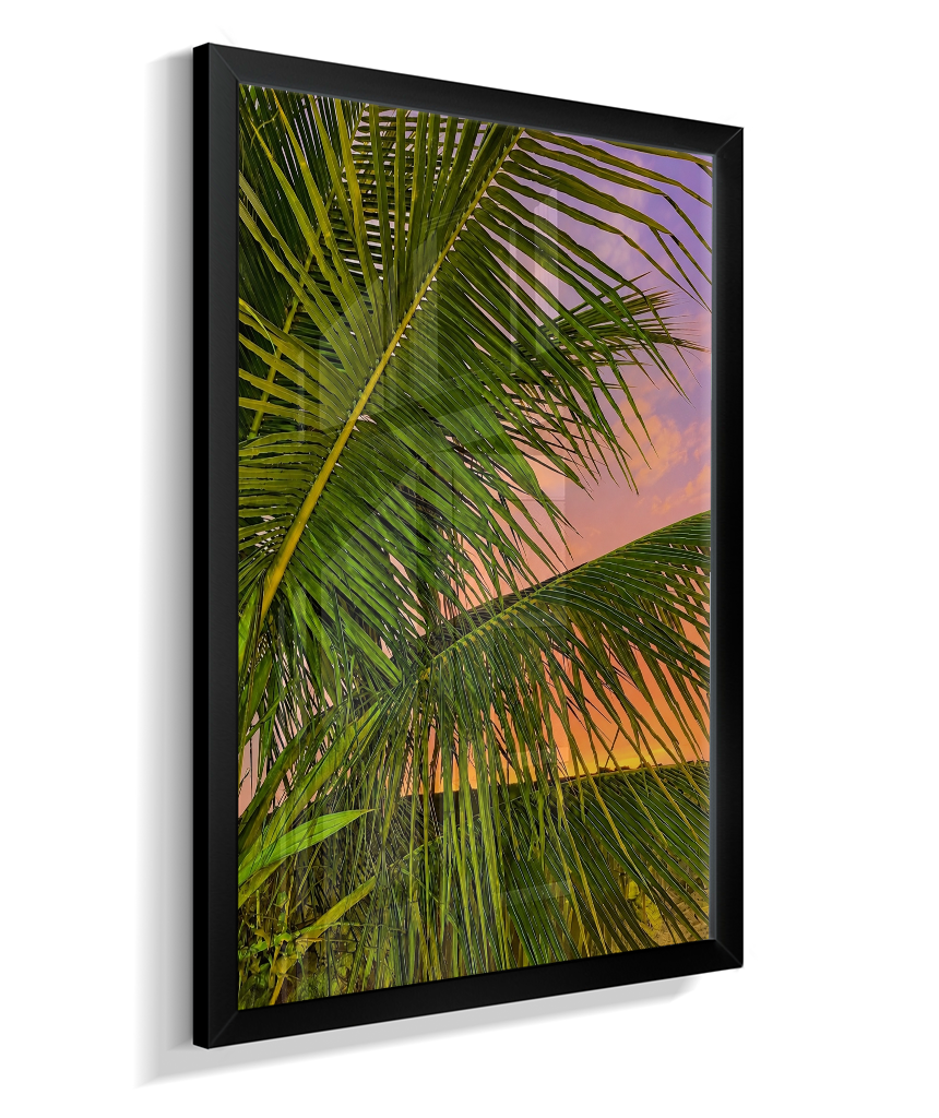 Quadro Decorativo de Palmeiras ao Pôr do Sol