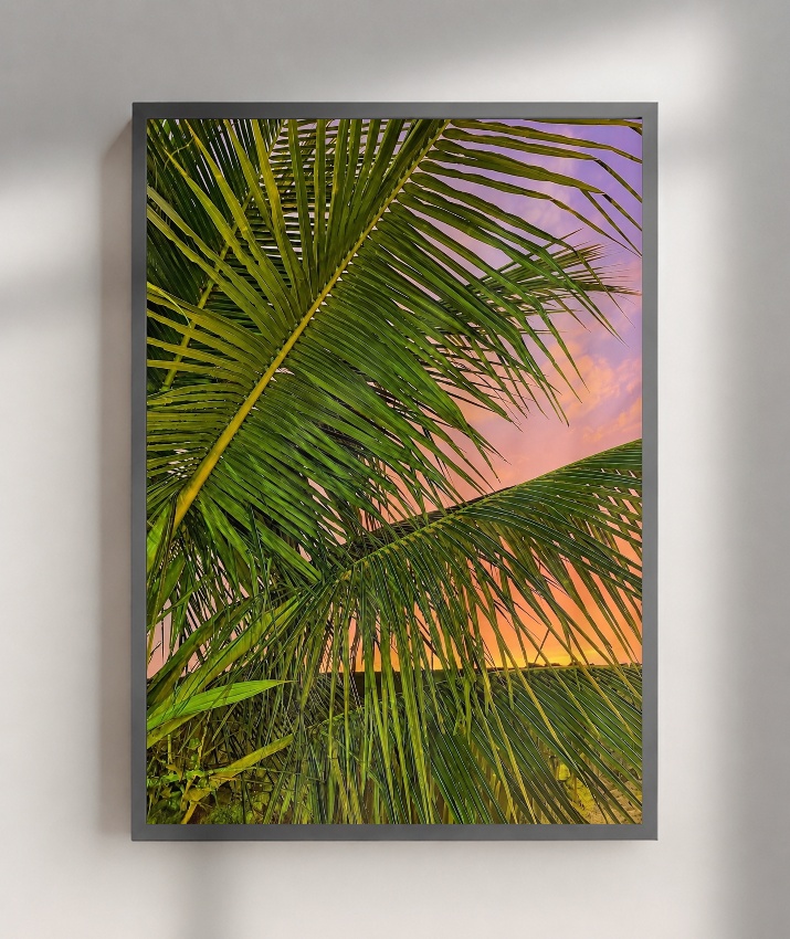 Quadro Decorativo de Palmeiras ao Pôr do Sol