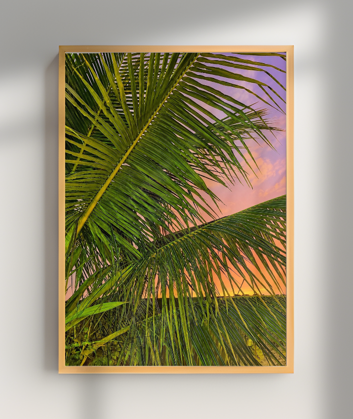 Quadro Decorativo de Palmeiras ao Pôr do Sol