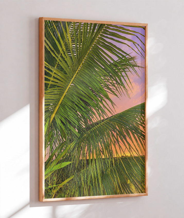 Quadro Decorativo de Palmeiras ao Pôr do Sol