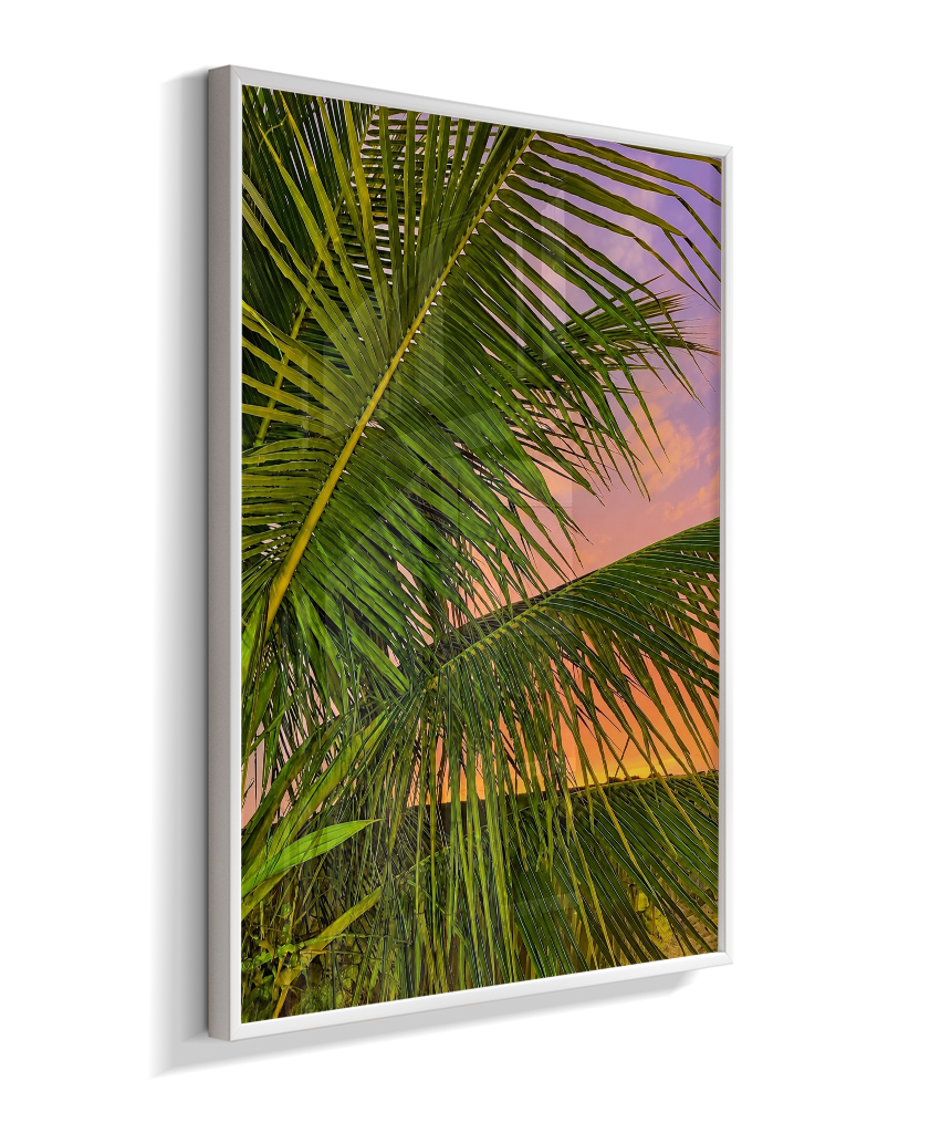 Quadro Decorativo de Palmeiras ao Pôr do Sol