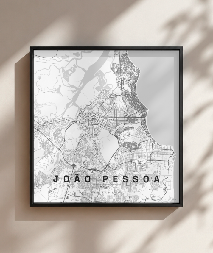 Quadro Mapa de João Pessoa - Quadrado