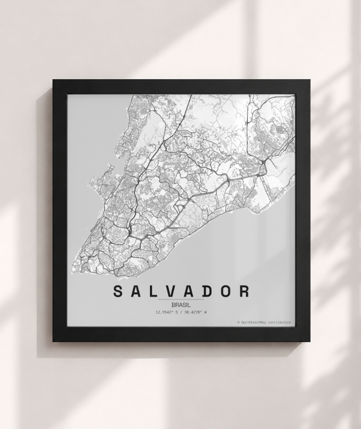 Quadro Mapa de Salvador - Quadrado