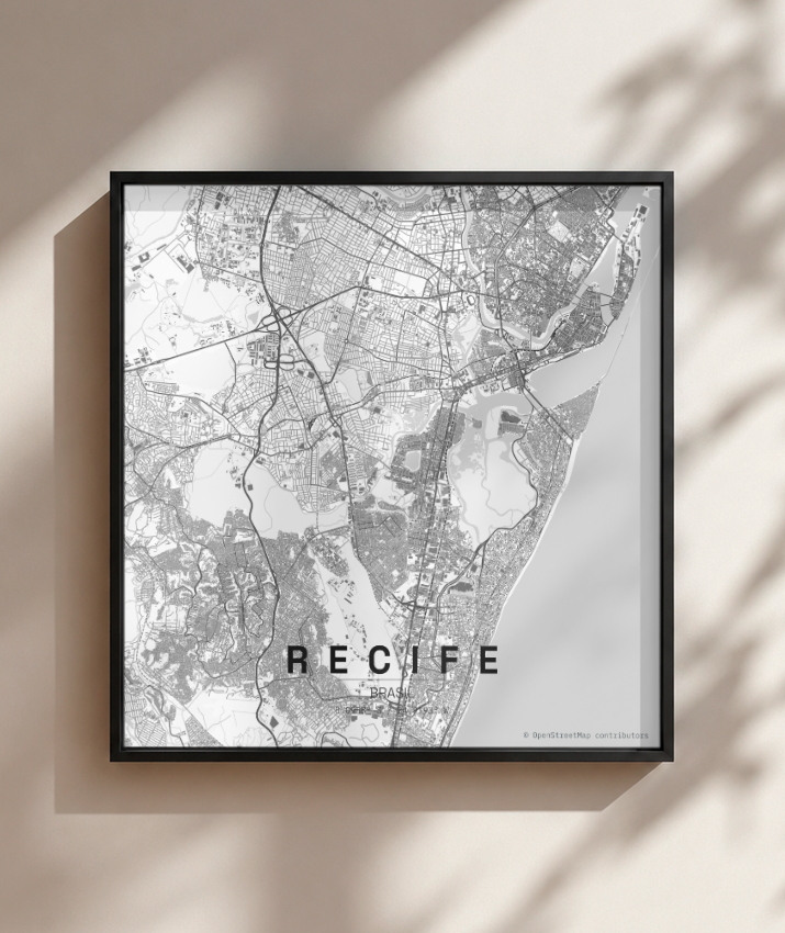 Quadro Mapa de Recife - Quadrado