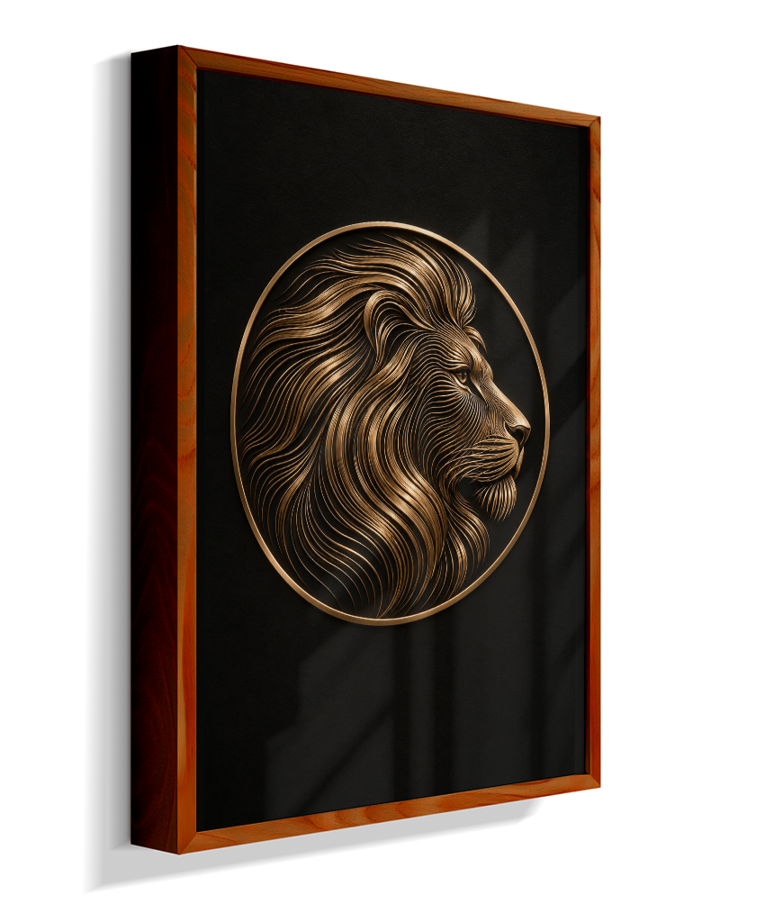 Leão em Linhas — Bronze e Preto