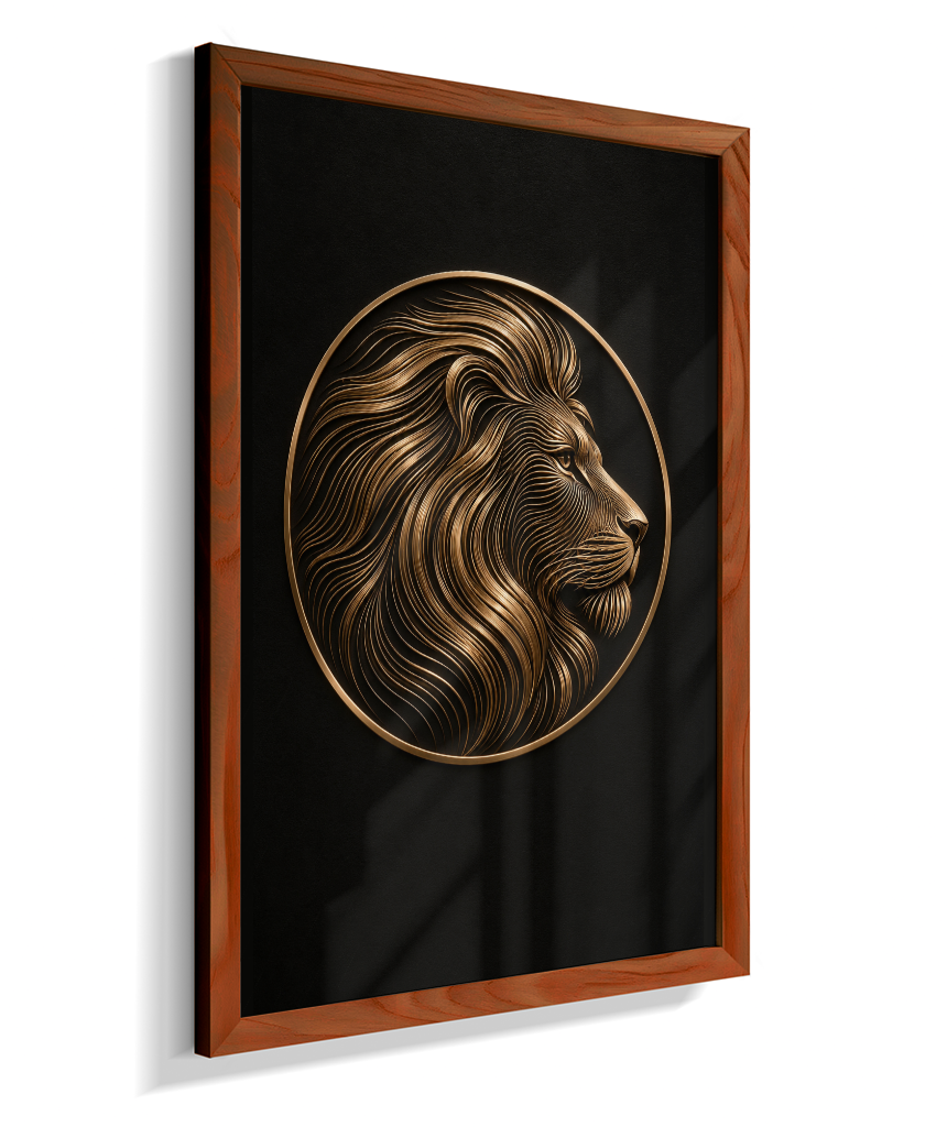 Leão em Linhas — Bronze e Preto