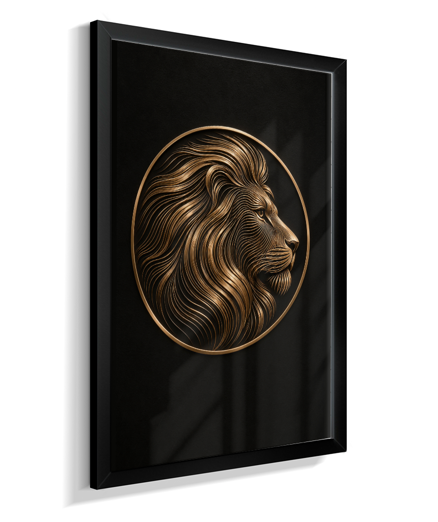 Leão em Linhas — Bronze e Preto