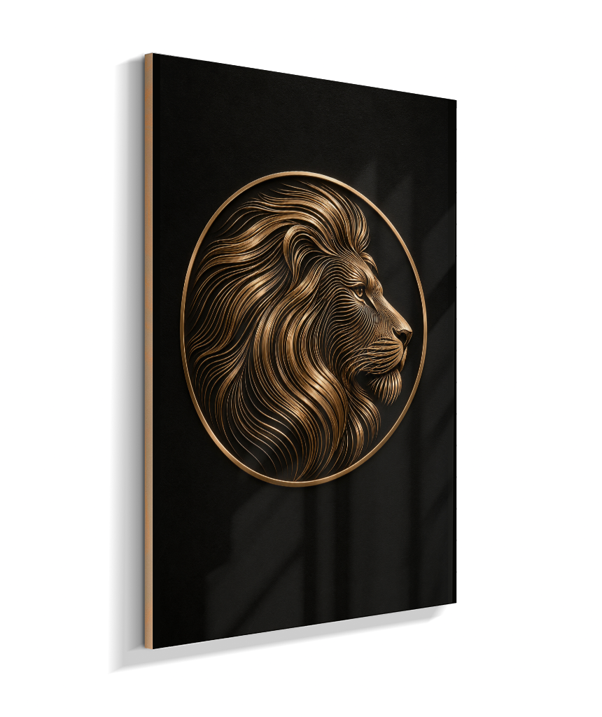 Leão em Linhas — Bronze e Preto