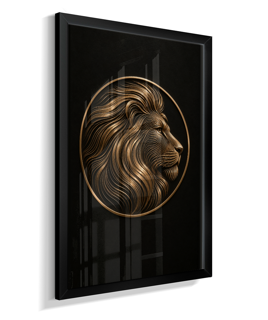 Leão em Linhas — Bronze e Preto