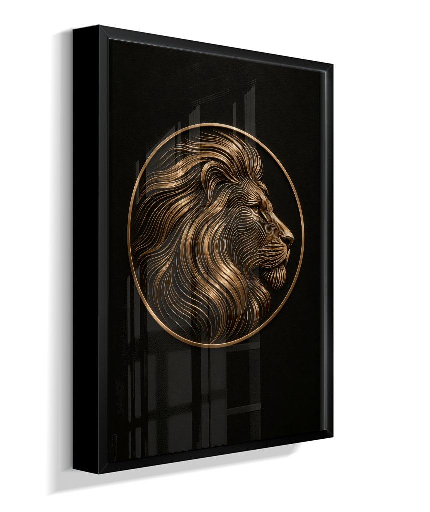 Leão em Linhas — Bronze e Preto