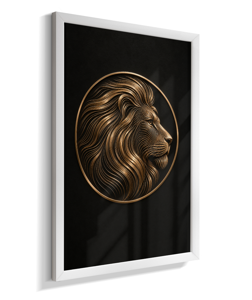 Leão em Linhas — Bronze e Preto