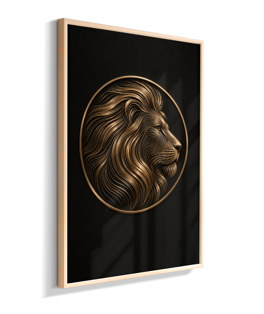 Leão em Linhas — Bronze e Preto