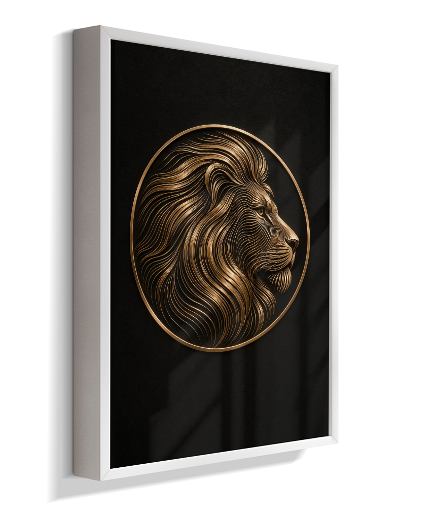Leão em Linhas — Bronze e Preto