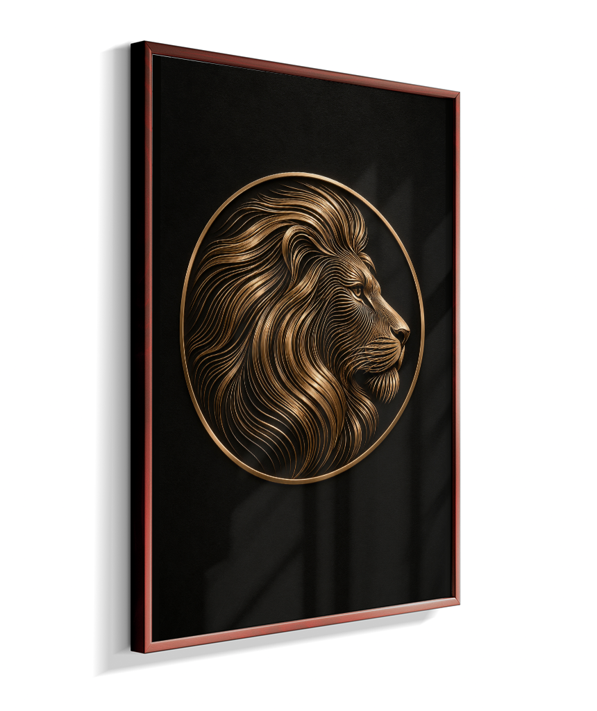 Leão em Linhas — Bronze e Preto