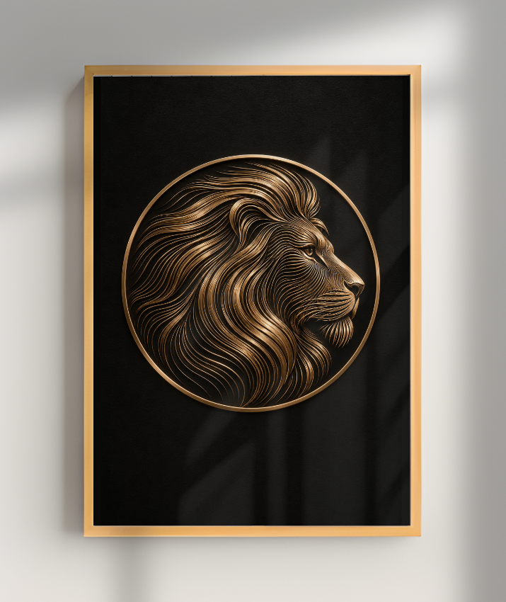 Leão em Linhas — Bronze e Preto