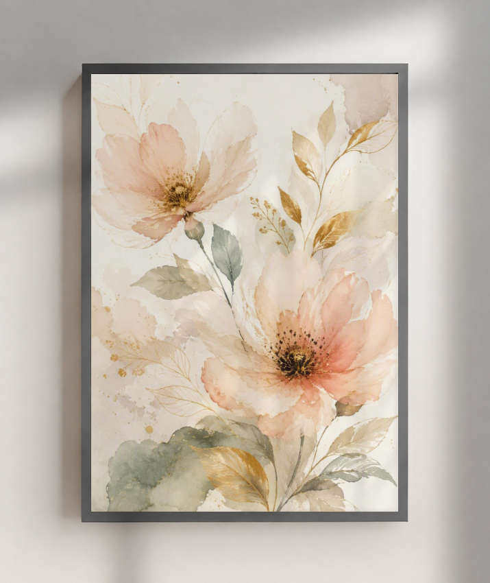 Quadro Decorativo Floral In Gold