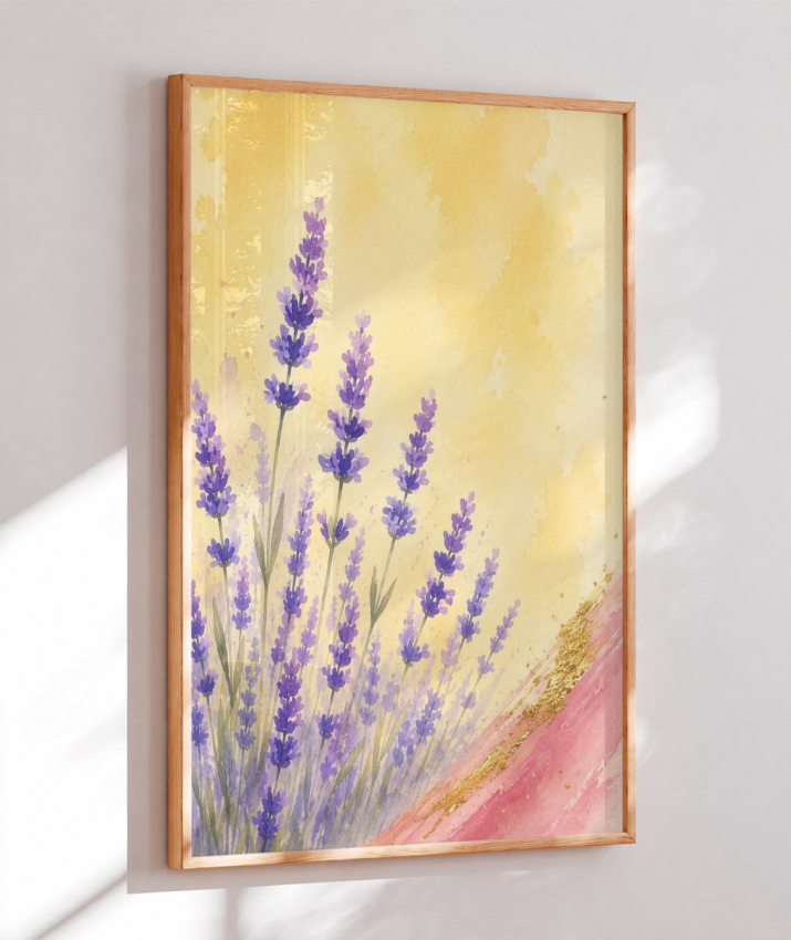 Quadro Decorativo Lavanda em Aquarela