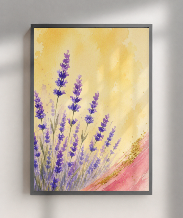 Quadro Decorativo Lavanda em Aquarela