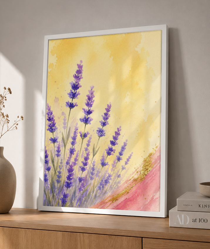 Quadro Decorativo Lavanda em Aquarela