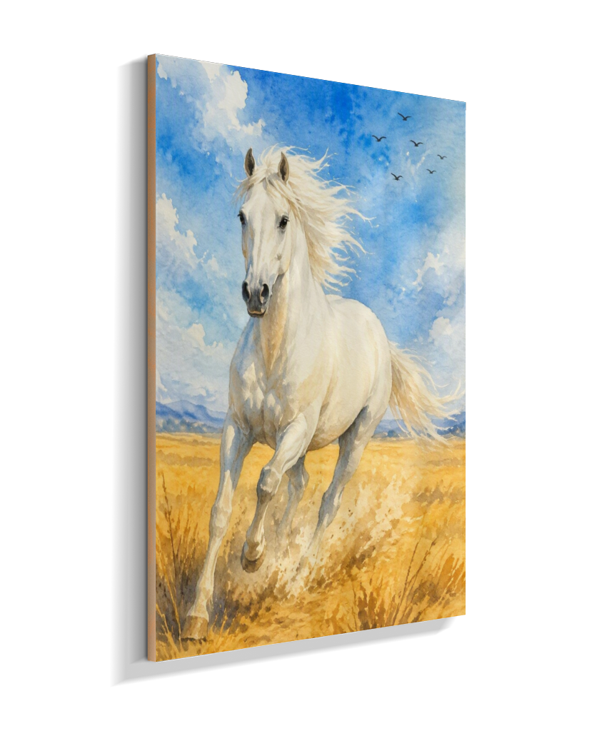 Placa Decorativa Cavalo Branco - Aquarela