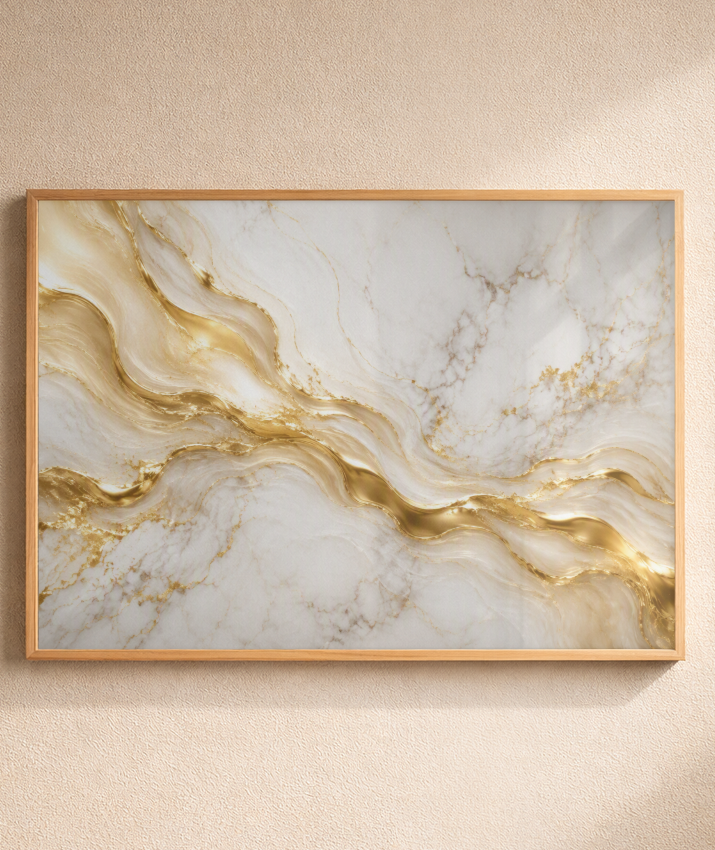 Quadro Retangular Horizontal Mármore Dourado