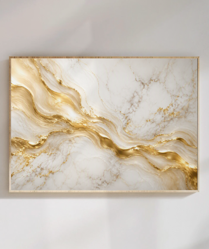Quadro Retangular Horizontal Mármore Dourado
