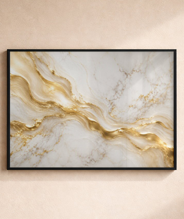 Quadro Retangular Horizontal Mármore Dourado