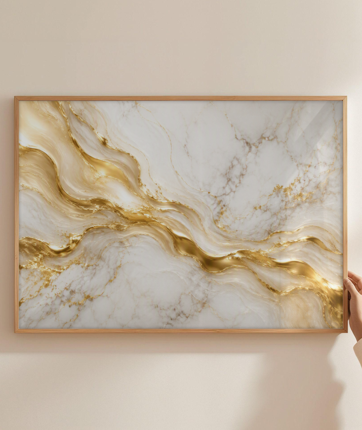Quadro Retangular Horizontal Mármore Dourado
