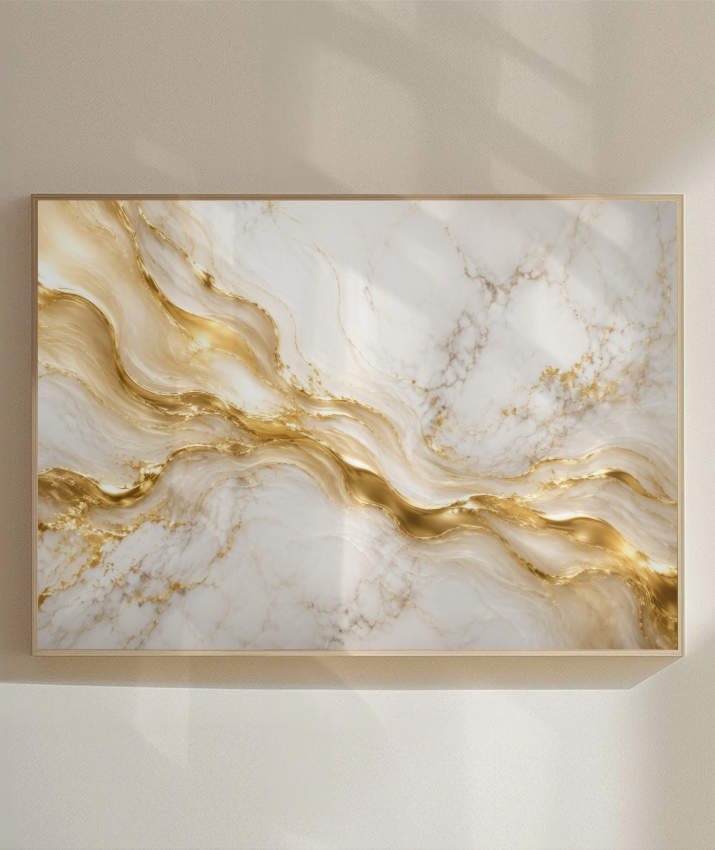 Quadro Retangular Horizontal Mármore Dourado