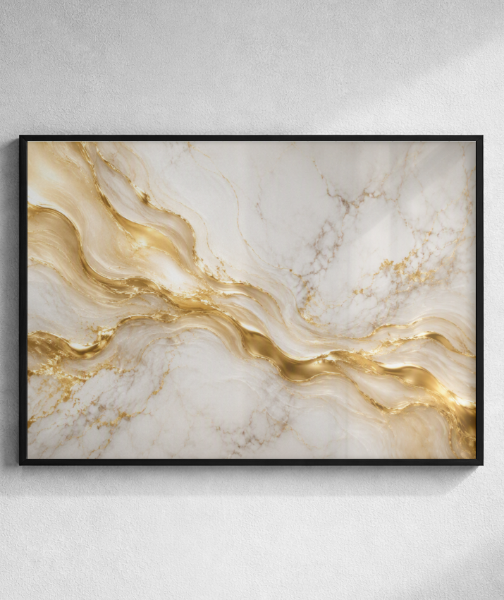 Quadro Retangular Horizontal Mármore Dourado