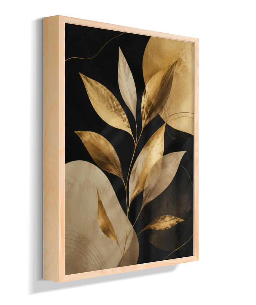Quadro Retangular Vertical Botânico Folhas Douradas