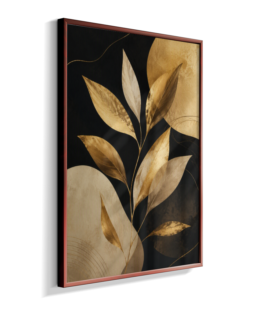 Quadro Retangular Vertical Botânico Folhas Douradas
