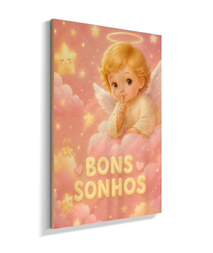 Placa Decorativa Infantil Anjinho Bons Sonhos - Rosa
