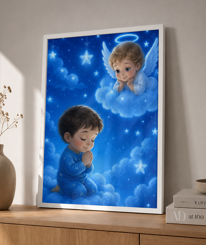 Placa Decorativa Infantil Oração Anjinho da Guarda - Menino