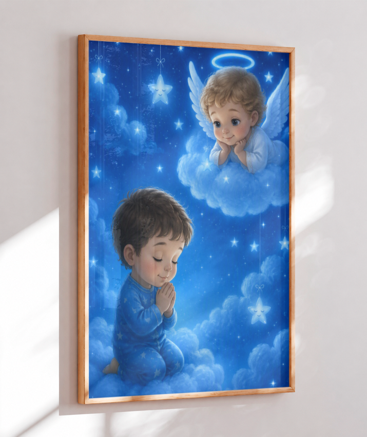 Placa Decorativa Infantil Oração Anjinho da Guarda - Menino