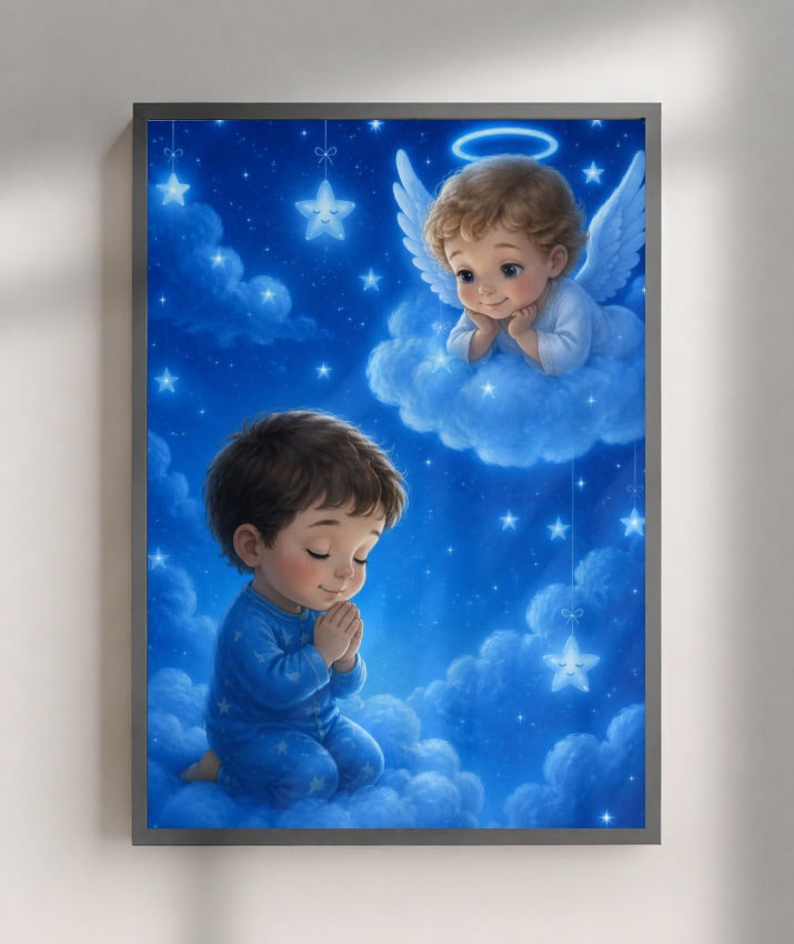 Placa Decorativa Infantil Oração Anjinho da Guarda - Menino