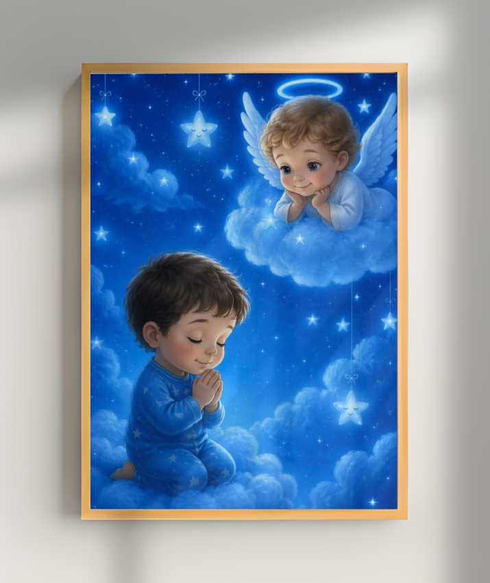 Placa Decorativa Infantil Oração Anjinho da Guarda - Menino