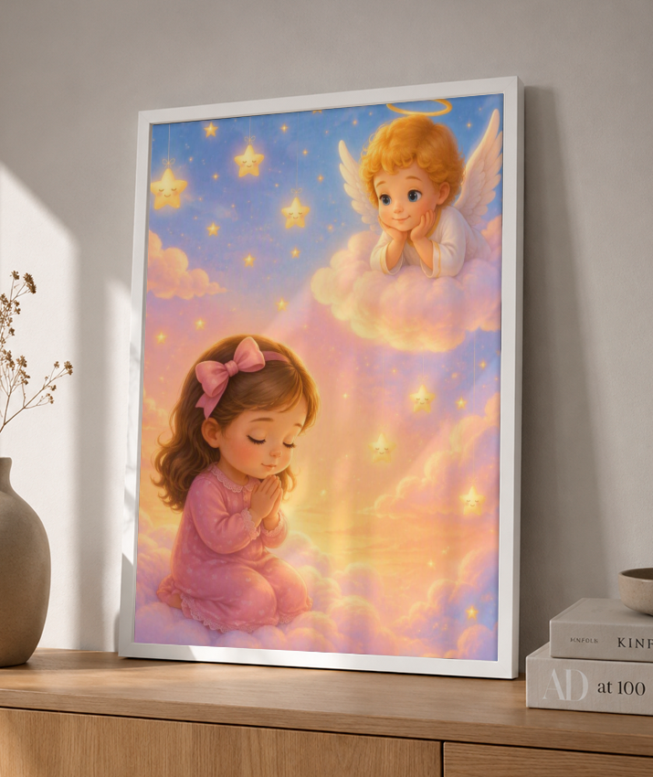 Placa Decorativa Infantil Oração Anjinho da Guarda - Menina