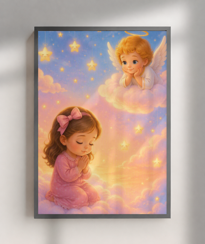 Placa Decorativa Infantil Oração Anjinho da Guarda - Menina