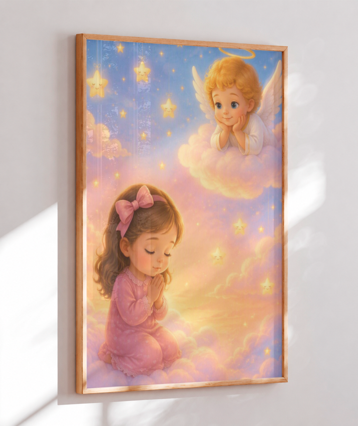 Placa Decorativa Infantil Oração Anjinho da Guarda - Menina