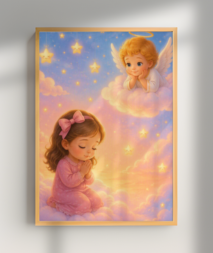 Placa Decorativa Infantil Oração Anjinho da Guarda - Menina