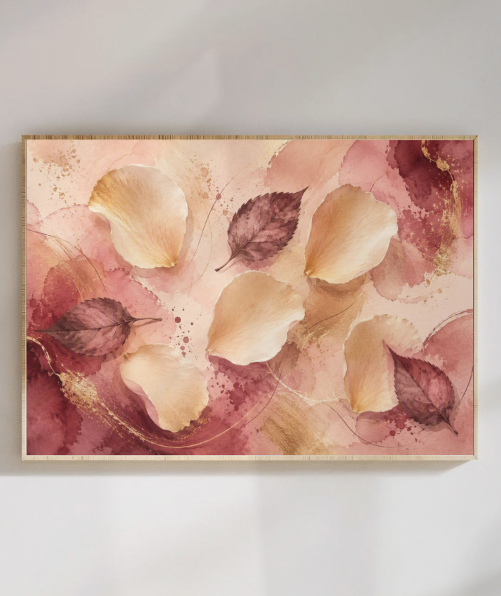 Quadro Retangular Horizontal Folhas e Pétalas Marsala