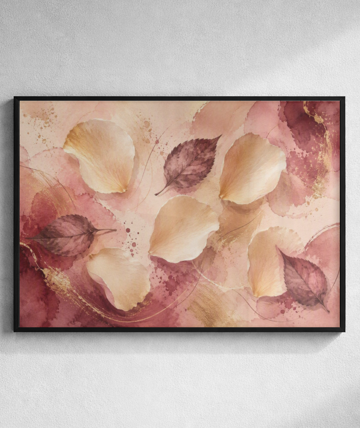 Quadro Retangular Horizontal Folhas e Pétalas Marsala